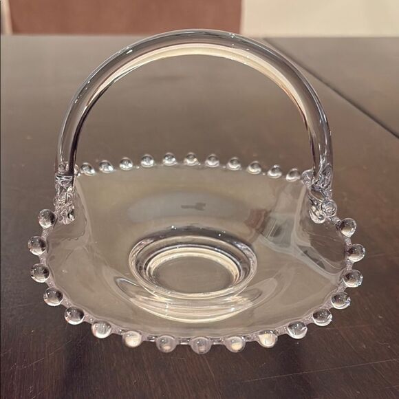 Vintage Clear Glass Basket with Beaded Rim - Picture 2 of 6